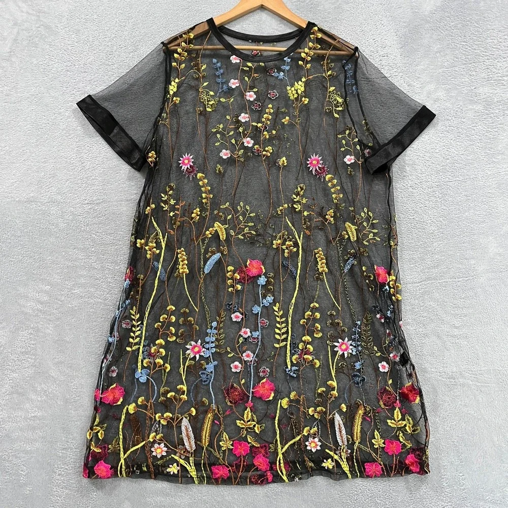 Floral Embroidery Mesh Dress 3XL Sheer‎ Shein Bohemian Cottagecore Beach Cover
